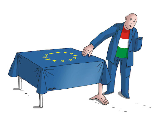 Cartoon: hunruka (medium) by Lubomir Kotrha tagged hungary,viktor,orban,eu,aid,to,ukraine,problems,hungary,viktor,orban,eu,aid,to,ukraine,problems