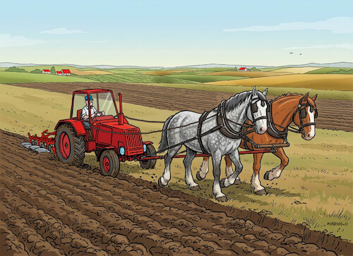Cartoon: konorba (medium) by Lubomir Kotrha tagged horses,tractor,field,plowing,horses,tractor,field,plowing