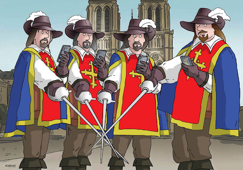 Cartoon: musketmobil (medium) by Lubomir Kotrha tagged musketeers,mobiles,one,for,all,with,musketeers,mobiles,one,for,all,with