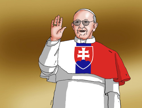 Cartoon: papevlajk (medium) by Lubomir Kotrha tagged vatican,pope,francis,visit,slovakia,vatican,pope,francis,visit,slovakia