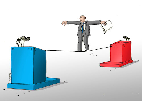 Cartoon: prestu-far (medium) by Lubomir Kotrha tagged politicians,speakers,and,speeches,promises,tribunes,microphones,politicians,speakers,and,speeches,promises,tribunes,microphones