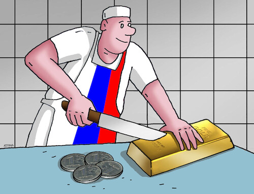 Cartoon: rubelgold (medium) by Lubomir Kotrha tagged russia,money,rubel,gold,dollar,euro,russia,money,rubel,gold,dollar,euro