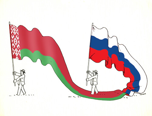 Cartoon: rusbielo (medium) by Lubomir Kotrha tagged russia,belarus,flags,russia,belarus,flags