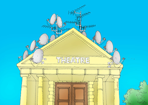 Cartoon: theatresat20 (medium) by Lubomir Kotrha tagged theatre,theatre,theater,satellitenschüsseln,haus,antennen
