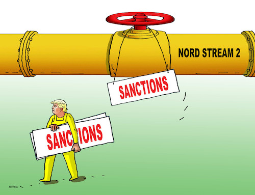 Cartoon: trumplynsanction (medium) by Lubomir Kotrha tagged gas,nord,stream,putin,trump,russia,usa,germany,sanctions