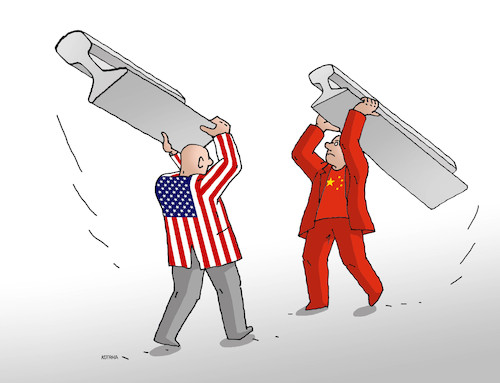 Cartoon: usakolaj (medium) by Lubomir Kotrha tagged donald,trump,usa,duty,europe,china,the,world,dollar,euro