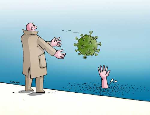 Cartoon: virhelp (medium) by Lubomir Kotrha tagged coronavirus,dollar,euro,libra,world