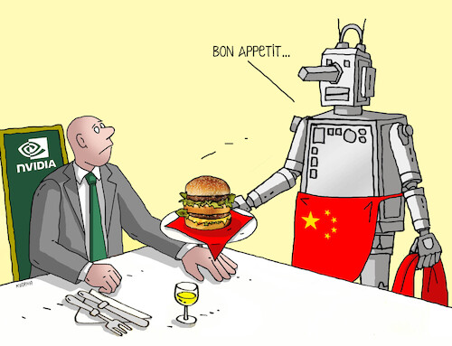 Cartoon: china IT AI nvidia (medium) by Lubomir Kotrha tagged china,it,ai,nvidia,china,it,ai,nvidia