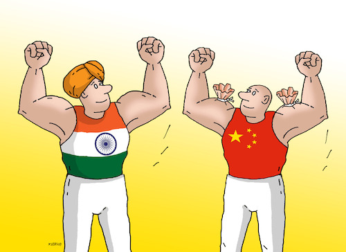 Cartoon: China versus India (medium) by Lubomir Kotrha tagged china,versus,india,china,versus,india