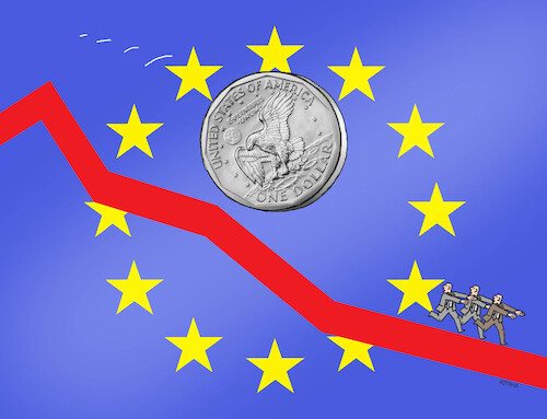 Cartoon: dollar vs euro (medium) by Lubomir Kotrha tagged dollar,vs,euro,dollar,vs,euro