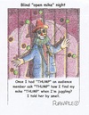 Cartoon: blind juggler finds microphone (small) by armadillo tagged comedy,open,mike,juggling,clow,suit