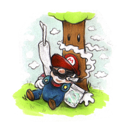 Cartoon: Mario pausing (medium) by Trippy Toons tagged super,mario,trippy,marihu,weed,cannabis,stoner,kiffer,ganja,video,game