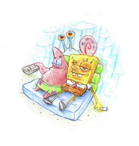 Cartoon: Trick Gary Sponge hanging out (medium) by Trippy Toons tagged spongebob,sponge,bob,squarepants,schwammkopf,eyes,augen,bloodshot,cannabis,marihuana,marijuana,stoner,stoned,kiffer,kiffen,weed,ganja,smoke,smoking,rauch,rauchen,patrick,star,gary,snail,schnecke