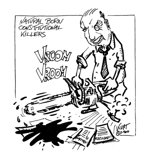 Cartoon: Natural Born Constitutional Kill (medium) by kurtsatiriko tagged killers,costituzione,alfano