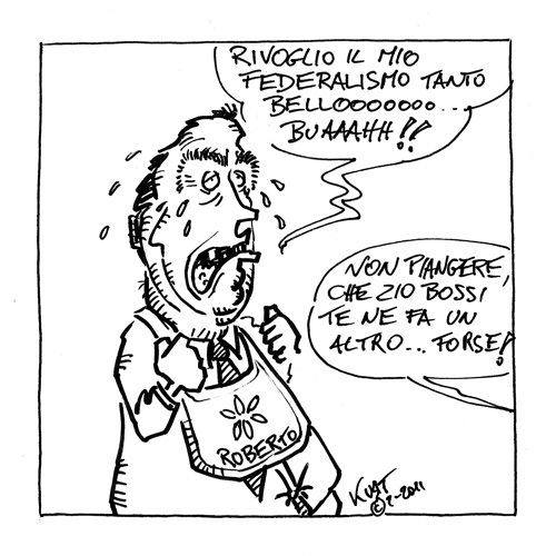 Cartoon: Nonno Giorgio non firma (medium) by kurtsatiriko tagged calderoli,federalismo