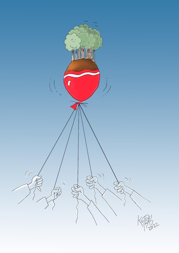 Cartoon: ecology (medium) by kotbas tagged tree,egology,forest,danger,environment,balloon,climate