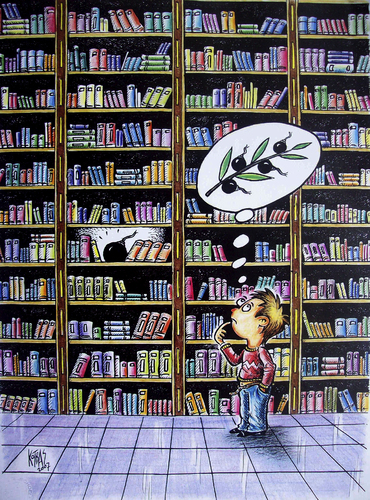 Cartoon: education (medium) by kotbas tagged peace,kid,book,bomb,library