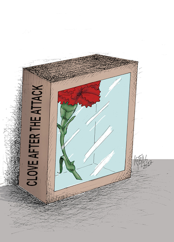 Cartoon: emergency box (medium) by kotbas tagged karanfil,clover,attack,box,terror,mention,mourning,ceremony