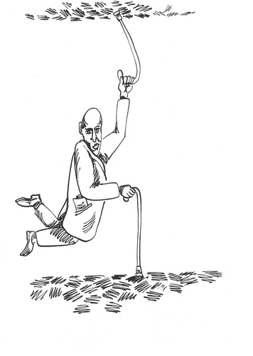 Cartoon: age (medium) by Jan Kment tagged man,stick,walkway,fly,ground,sky,life,way,time