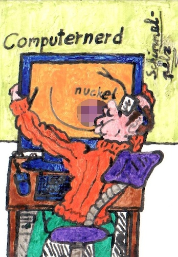 Cartoon: Computernerd - Computer Nerd (medium) by Schimmelpelz-pilz tagged computer,nerd,geek,abhängigkeit,addiction,sucht,obsession,besessenheit,mother,issue,mutterprobleme,nuckeln,saugen,suck