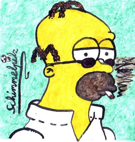 Cartoon: Homer Simpson with cornrows (medium) by Schimmelpelz-pilz tagged homer,jay,simpson,cornrows,smoke,smoking,cigarette,sunglasses,glasses,sonnenbrille,frisur,hair,hairs,style,fanbild,fan,picture,bald,baldness,glatze,kahl,kahlkopf,glatzkopf