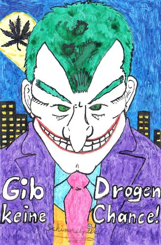 Cartoon: Joker - Keine Macht den Drogen (medium) by Schimmelpelz-pilz tagged gras,mariuhanna,joker,batman,gotham,kiffer,kiffen,shit,stoff,droge,drogen