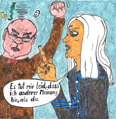 Cartoon: Meinungsdefensive (medium) by Schimmelpelz-pilz tagged meinung,ansicht,streit,wut,hass,mittelfinger,opinion,view,of,life,fight,anger,hate,middle,finger