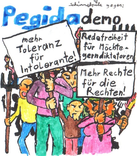 Cartoon: Pegidademo (medium) by Schimmelpelz-pilz tagged pegida,demo,demonstration,pegidademo,pegidademonstration,massenhysterie,masse,rechts,rechte,nazis,neonazis,nazi,faschisten,fascho,faschist,rechtsradikal,rechtsradikale,nationalist,nationalisten,fackel,feuer,flamme,mistgabel,volkshetze,bauernaufstand,wütende,meute,rassismus,rassist,intoleranz,redefreiheit,demonstrationsrecht,schild,schilder