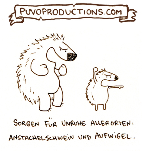 Cartoon: Aufwigel (medium) by puvo tagged igel,stachelschwein,anstacheln,wortspiel,aggression,streit,puvo