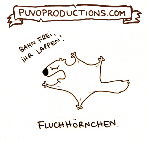 Cartoon: Fluchhörnchen. (medium) by puvo tagged fluch,gleithörnchen,flughörnchen,wortspiel,fluchen,schimpfen,beschimpfung,schimpfwort