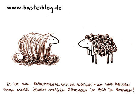 Cartoon: Haare. (medium) by puvo tagged schaf,sheep,hair,haar,locken,curls,beauty,schönheit