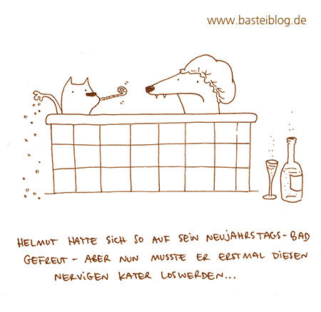 Cartoon: Neujahrsbad. (medium) by puvo tagged neujahr,new,year,silvester,bath,cat,kater,hang,over,alkohol,alcohol