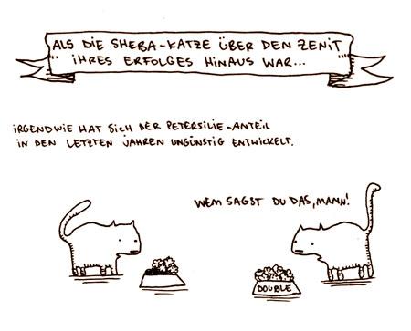 Cartoon: Zenit. (medium) by puvo tagged sheba,werbung,katze,cat,advertising,petersilie,futter,parsley,food,success,erfolg