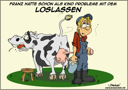Cartoon: Loslassen (medium) by Spanossi tagged kuh,kühe,bauer,loslassen,euter