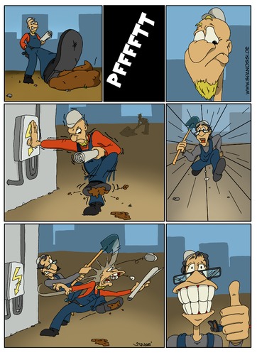 Cartoon: Safety goes first (medium) by Spanossi tagged safety,worker,shit,happens,sicherheit,arbeitsplatz,spanossi