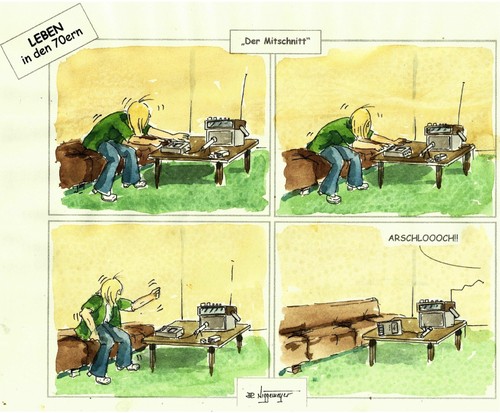 Cartoon: Der Mischnitt (medium) by Jori Niggemeyer tagged joricartoon,cartoon,niggemeyer,freude,timing,frust,ärgern,mitschnitt,mikrophon,radio,kasettenrekorder,siebziger