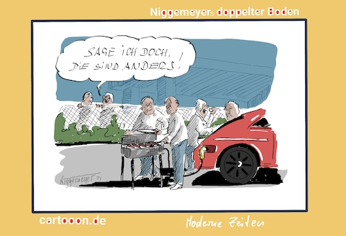 Cartoon: Grillzeit.... (medium) by Jori Niggemeyer tagged emobilität,elektroautos,grill,ladestation,tankstelle,auto,verbrennungsmotor,neid,emobilität,elektroautos,grill,ladestation,tankstelle,auto,verbrennungsmotor,neid