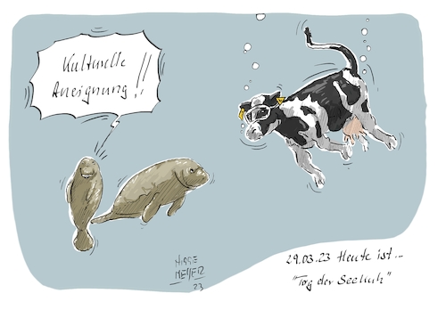 Cartoon: Heute ist ... (medium) by Jori Niggemeyer tagged tagderseekuh,seekuh,kuh,manati,wasser,kulturelleaneignung,taucherbrille,tier,unterwasser,methan,tagderseekuh,seekuh,kuh,manati,wasser,kulturelleaneignung,taucherbrille,tier,unterwasser,methan