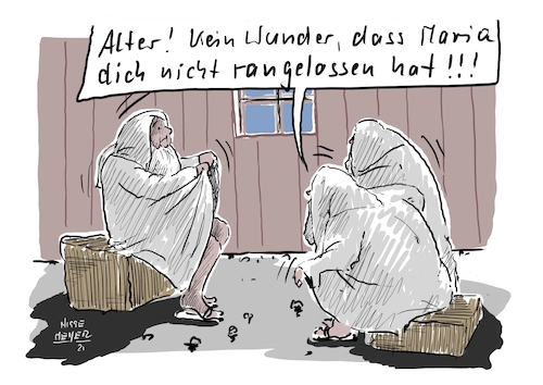 Cartoon: Josef offenbart sich... (medium) by Jori Niggemeyer tagged hygiene,genitalhygiene,genitalherpes,unbefleckteempfängnis,samenspender,kinderwunsch,christigeburt,maria,josef,gott,heiligergeist,weihnachten,jesus,christkind,bethlehem,cartoonist,satire,humor,joricartoon,niggemeyer,cartoonart,illustration,illustrator,karikatur,cartoonstyle,cartoondrawing,cartoonnetwork,witzigebilder,cartoon