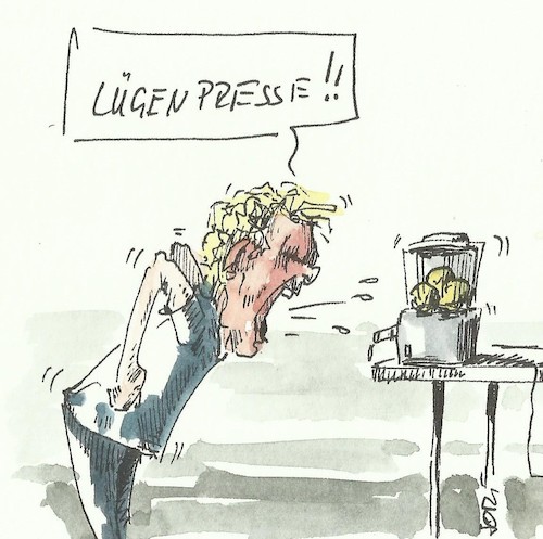 Cartoon: Lügenpresse (medium) by Jori Niggemeyer tagged lügenpresse,presse,saftpresse,orangen,joricartoon