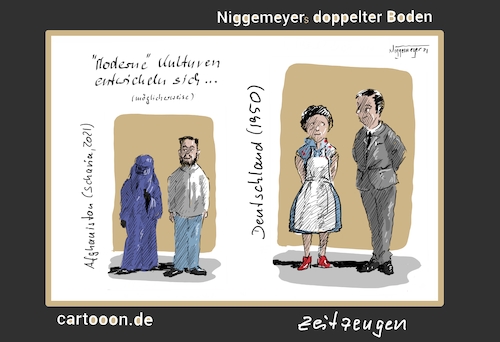 Cartoon: Moderne Kulturen... (medium) by Jori Niggemeyer tagged afghanistan,deutschland,taliban,1950,scharia,frauenrechte,menschenrechte,männer,männergesellschaft,entwicklung,kultur,afghanistan,deutschland,taliban,1950,scharia,frauenrechte,menschenrechte,männer,männergesellschaft,entwicklung,kultur