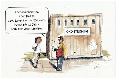 Cartoon: Ökologie absurd (medium) by Jori Niggemeyer tagged ökostrom,ökologie,erneuerbare,energien,hamster