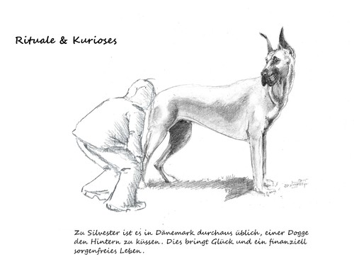 Cartoon: Rituale (medium) by Jori Niggemeyer tagged dänische,dogge,rituale,kuss,küssen,hintern,glück,finanzen,sicherheit,kurios,niggemeyer,joricartoon,cartoon
