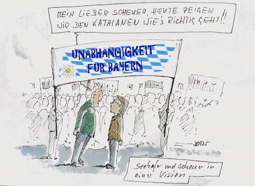 Cartoon: Unabhängig für Bayern (medium) by Jori Niggemeyer tagged bayern,katalanen,unabhängigkeit,csu,seehofer,scheuer,politik,referendum