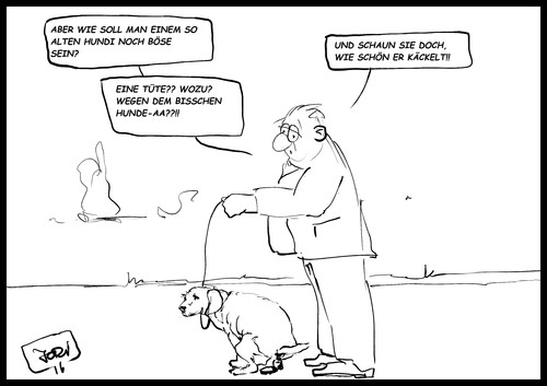 Cartoon: Waldi (medium) by Jori Niggemeyer tagged hunde,hundehalter,kot,gehweg,tüte,rücksichtslos,herrchen,frauchen,niggemeyer,joricartoon,cartoon,jori