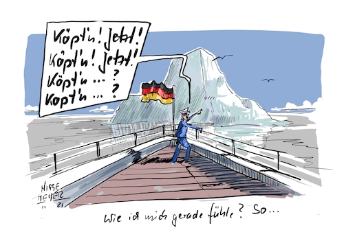 Cartoon: Wie ich mich fühle? (medium) by Jori Niggemeyer tagged corona,führung,entscheidungsträger,politik,führungskraft,corona,führung,entscheidungsträger,politik,führungskraft,eisberg,schiff,steuer,deutschland,kapitän,umschiffen,steuern