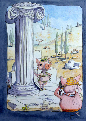 Cartoon: Säule  mit Säule (medium) by thomasH tagged säule,griechisch,schwäbisch,versprecher,wortspielerei