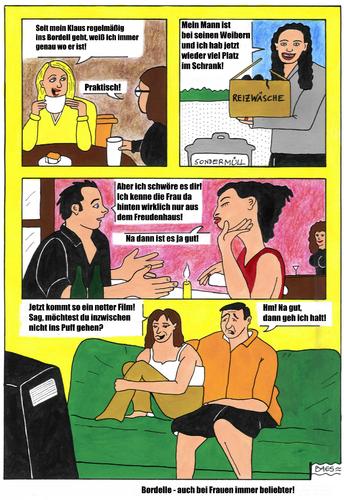 Cartoon: Bordelle - toll auch für Frauen (medium) by BAES tagged liebe,paare,beziehung,ehe,bordell,freundenhaus,mann,frau