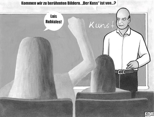 Cartoon: Der Kuss (medium) by BAES tagged kuss,eklat,fussball,spanien,rubiales,fifa,hermoso,sport,frauen,kuss,eklat,fussball,spanien,rubiales,fifa,hermoso,sport,frauen