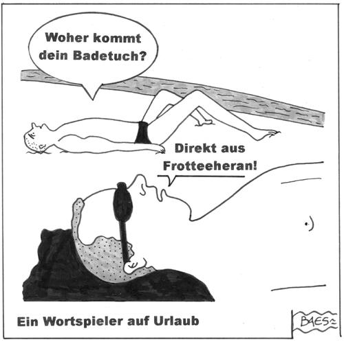 Cartoon: Ein Wortspieler auf Urlaub (medium) by BAES tagged wortspiel,urlaub,sand,strand,frottee,badetuch